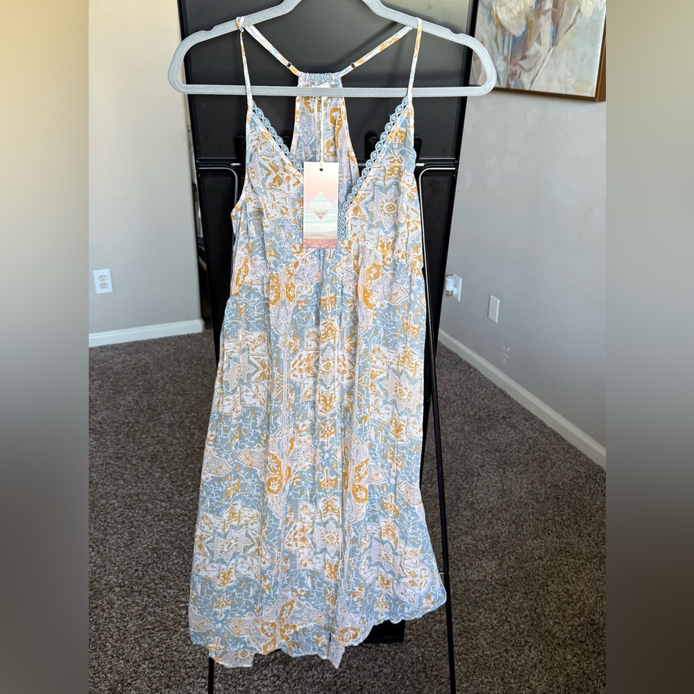 Sun & Shadow Blue and Yellow Patterned Blouse